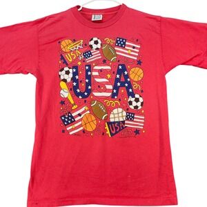 Vintage 1996 USA Sports Graphic T-Shirt Patriotic Red Large‎ MIS TEE V-US